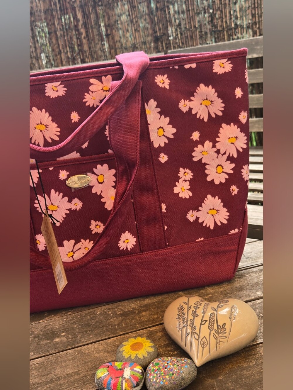 COACH Fragrance Floral Maroon Tote Bag with Pink Daisies - NWT - Picture 6 of 6